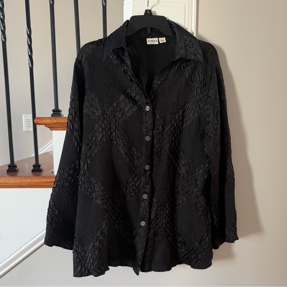 Cato Black Textured Women's Blouse Size 14/16 W